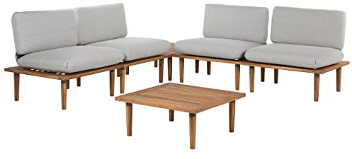Beliani 4-Sitzer Lounge Set 5-teilig Akazienholz Hellbraun Auflagen helles Grau Frascati
