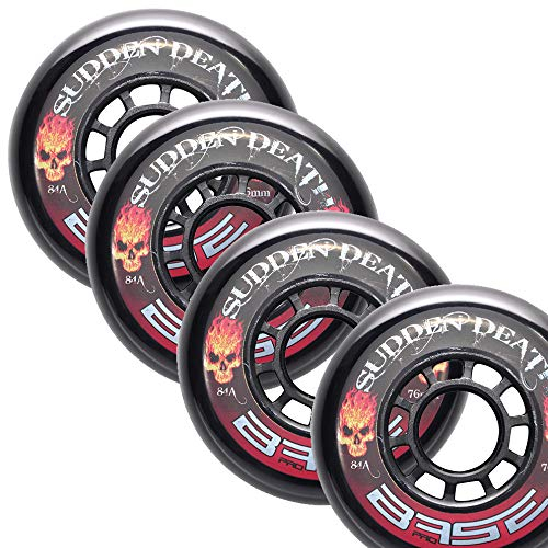 BASE Unisex – Erwachsene Outdoor Rollen Pro „Sudden Death“ | 4-er Pack | 59 mm | 84A Härte | extrem haltbar | starker Grip | schwarz | für alle gängigen Inliner-Marken geeignet