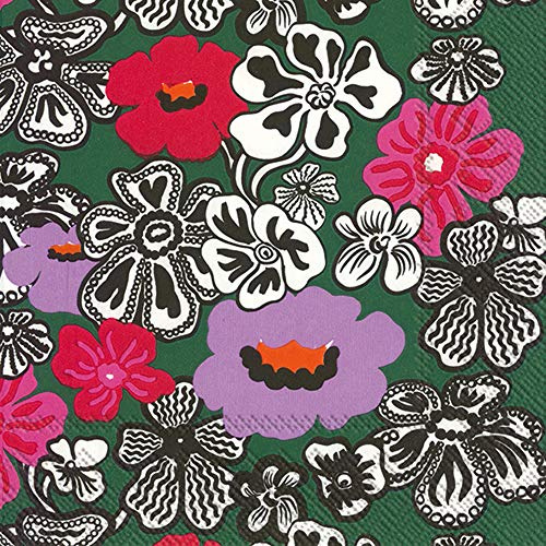 Boston International C818822 IHR Marimekko Cocktail Beverage Paper Napkins, Kaukokaipuu Dark Green