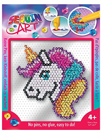 MAMMUT 8331830 - Sequin Art Paillettenbild Einhorn, EASY - NO PINS, Steckbild, Komplettset mit Kunststoffplatte, Bildvorlage, Pailletten, Picker, Aufsteller, Anleitung, ab 4 Jahre
