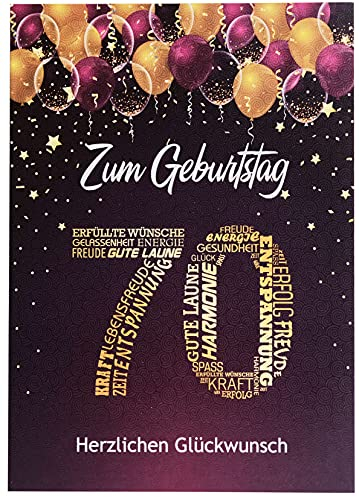 Libetui Cards Elegante Glückwunschkarte 70. Geburtstag Geburtstagskarte 70 Karte 70 Größe A5 Geschenkkarte Zahl 70 Pink Lila, Made in Germany
