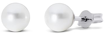 TIABELLE – Ohrstecker CRYSTAL PEARL aus Titan mit glänzenden Swarovski® Perlen – Silberfarbene Perlenohrringe für Damen – allergenfrei & hautverträglich – Handmade in Germany (6,0mm ø | White)