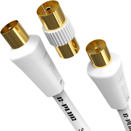 G-PLUG 0.5m cable de antena TV con adaptador RF y conector recto – cable coaxial macho-macho chapado en oro – alargador para televisor, receptor DVB-T2, decodificador satélite