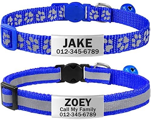 TagME 2er Pack Katzenhalsband mit Namen und Telefonnummer, Katzenhalsband mit Sicherheitsverschluss und glöckchen, 18-31 cm für Katzen, Navy Blau