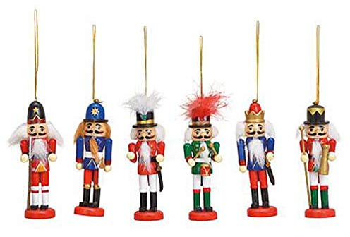 itsisa Christbaumschmuck Hänger Nussknacker aus Holz (6er Set) - Baumschmuck, Baumkugel, Weihnachtsdeko, Christbaumkugel, Weihnachten