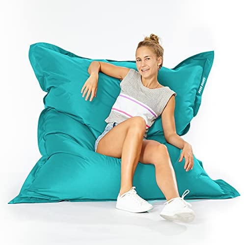 Green Bean© Outdoor Sitzsack XXL 140x180cm 380 Liter Kinder & Erwachsene Bean Bag EPS Perlen Füllung Riesensitzsack Groß Liegekissen Waschbar Wetterfest Lounge Chair Sitzkissen Bodenkissen Türkis