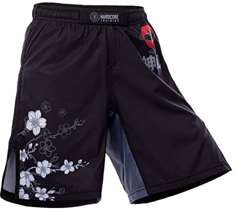 Hardcore Training MMA-shorts för barn BJJ boxning Muay Thai Kickboxning, Svart grå röd, 14 år