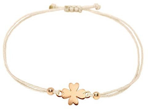 Selfmade Jewelry Armband Damen Kleeblatt Roségold Handgemachtes Glücksarmband mit Klee Größenverstellbar Inkl. Geschenk-Verpackung (Rosegold - Beige)