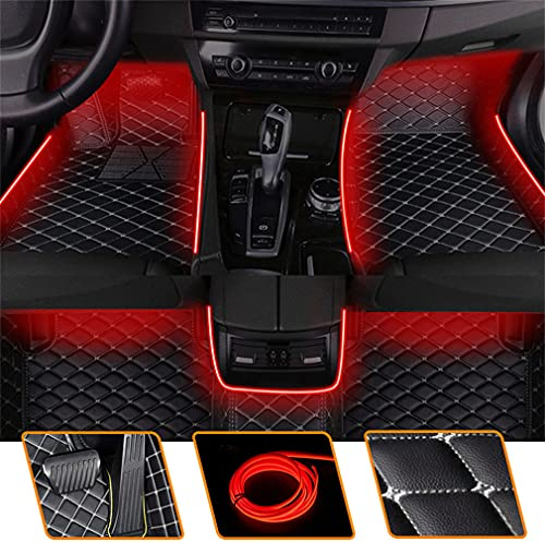 Muchkey Auto Fußmatten Leder Rot Leuchtende Bodenmatte Passen für Nissan Qashqai J11 2016-2018 Allwetter Fussmatten Set Zubehör Fußmatte
