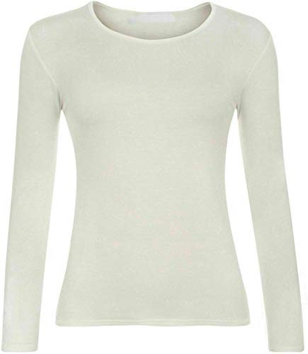 Hiffy Ladies Plain Long Sleeve T-Shirt Top Womens Plus Sizes UK 8-26 (Cream, 16-18)