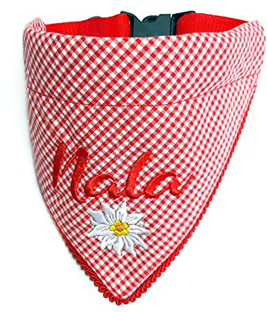 Hundehalstuch mit Halsband Trachten Jäger Bayern Style optional mit Wunsch Namen bestickt Karo Rot Halstuch Tuch