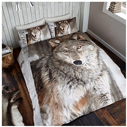 GC GAVENO CAVAILIA Wildlife Duvet Cover, 3D Animal Bedding Set, 3D Wolf, King, 658986