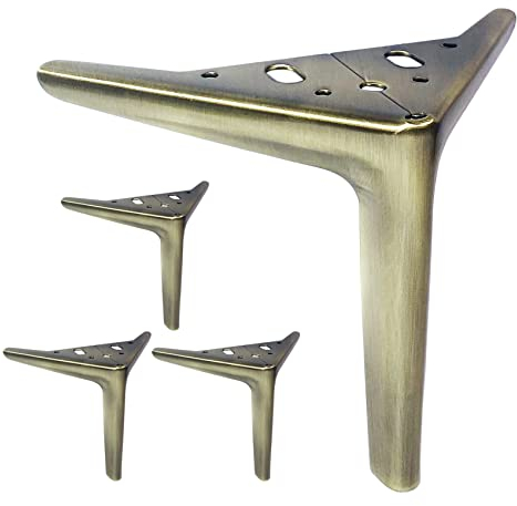 Kaupuar 6-inch Antique Brass Furniture Legs for Cabinet Sofa Couch Table Chair Bed Support Set of 4 Metal Mid Century Modern Legs DIY Replacement