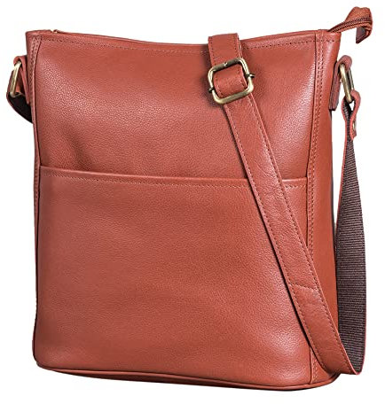 LEABAGS Leder Handtasche Damen I Premium Echtleder Umhängetasche I Damen Schultertasche I Damentasche I Tragetasche für Arbeit Uni Schule Freizeit I Größe L (31 x 23 x 6 cm) I Nappa Rotbraun