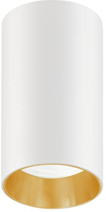 Maclean MCE458 Deckenaufbauleuchte mit GU10 Fassung für LED & Halogen Leuchtmittel bis 35W 55x100mm Aufputz Aufbauleuchten Aluminium Rund (1 Stück ohne Leuchtmittel, Weiß/Goldener Reflektor)
