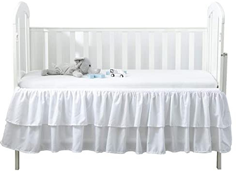Jupe De Lit pour Bébé à Volants Anti-poussière, Jupe De Lit à Volants avec Pompons à Pompons pour Bébés Garçons Ou Filles, Goutte De 35,6 Cm (White A-1,52x28 Crib)