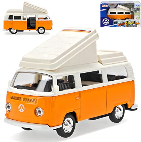 alles-meine.de GmbH Volkwagen T2 Orange Weiss Camping Bus Personen Transporter 1967-1979 ca 1/43 Auto mit individiuellem Wunschkennzeichen