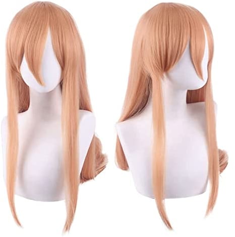 WELLHY Cosplay Wig Anime Cosplay Costume Wig Chainsaw Man Wig Power Wig Orange Yellow Women Long Wig with Free Wig Cap for Halloween Party Carnival Nightlife Concerts Weddings for Coser