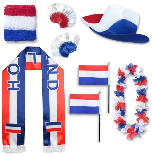 Sonia Originelli Fanset Fanartikel Fanhut Blumenkette Fanschal Schweißband Fähnchen Perücke WM EM Farbe: Niederlande Irokese