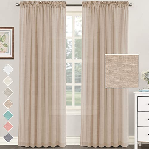 iyoimono 2er Set Sheer Voile Vorhänge Beige Halbtransparent Gardine aus Voile Baumwolle Leinen Ösenschal Transluzent Vorhang für Schlafzimmer Bauernhaus Wohnzimmer 132 X 243 cm (B x H)