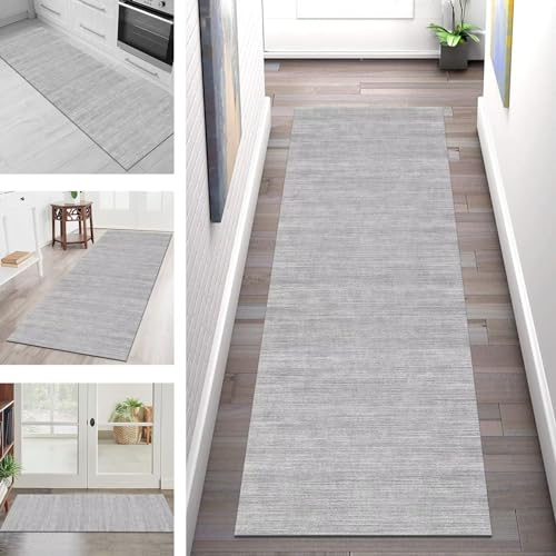 Teppich Läufer Flur Küche rutschfest waschbar Teppichläufer Lang 70X400CM Grau Küchenläufer Flurteppich Meterware Korridor Tepiche Esszimmer Schlafzimmer Wohnzimmer Schmutzfangmatte Breit 40-120cm