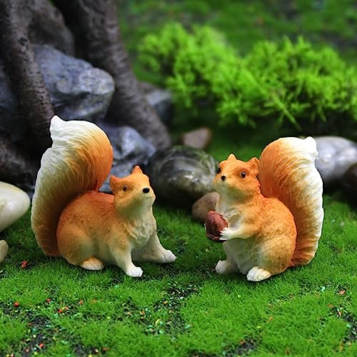 Otzoan 2 Stück Mini-Eichhörnchen Ornamente, Mini Eichhörnchen Dekofigur Micro Landschaft Ornament Gartenstatuen