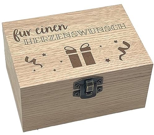 MIJOMA Musik-Holzbox Geldgeschenkverpackung: Stilvolle Geschenkschachtel aus Holz mit Spieluhr, Lasergravur, Perfekt für Geburtstage & Hochzeiten, ca.10x7x5cm (Für einen Herzenswunsch)