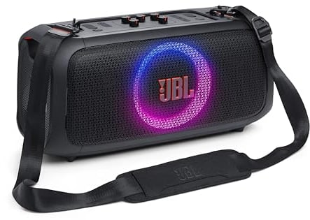 JBL Partybox On-The-Go Essential in Schwarz – Tragbarer Party-Lautsprecher mit dynamischen Lichteffekten und kabellosem Mikrofon – Spritzfestes IPX4 Design – 6 Stunden Laufzeit