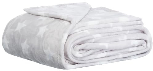 Brandsseller Supersoft Kuscheldecke XXL Wohndecke mit kleinen Sternen - 2 Farbig - ca. 180 x 220 cm Hellgrau/Weiß