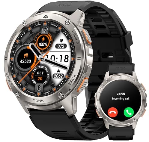 KOSPET Tank T3 Smartwatch Herren mit Telefonfunktion,60+Tage Akkulaufzeit,5ATM Wasserdicht Fitnessuhr mit 1,43 AMOLED Always-On Display,170 Sportmodi