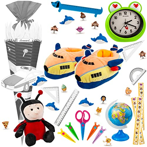 alles-meine.de GmbH Bastelset - Schultüte Farbe & Größe wählbar 70/85 / 100 cm - komplette Füllung - passend für Zuckertüte - fertig gefüllt - Polizei Auto - Mädchen Jungen..