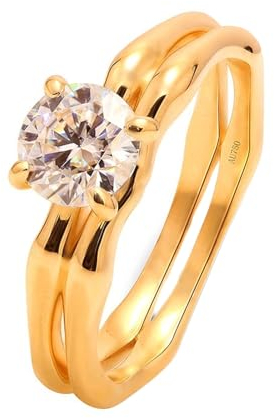 Whoiy Verlobungsring Frauen 750 Labor Diamant 0.5ct Runder Schnitt Solitär Verlobungsring Echt 18 Karat Gelbgold Hochzeitsringe für Damen Großer 65 (20.7)