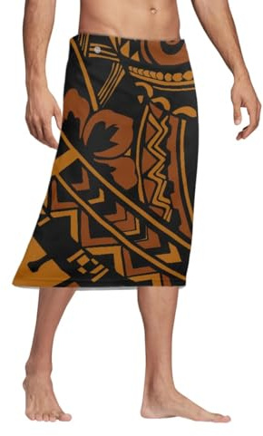 GLUDEAR Men Polynesian Traditional Tribal Tatau Samoan Lavalava Printed Swimsuit Wrap Skirt Pareo Hawaiian Sarong