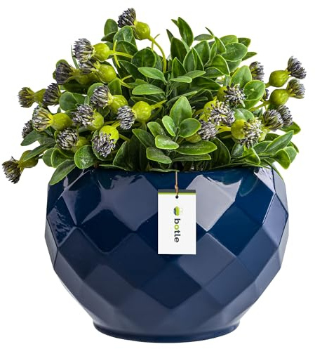 botle Runder Blumentopf aus Keramik Farbe Dunkel Blau Glanz 13,5 cm H 12,5 cm-Moderne und stilvolle Dekoration, räumliche Pflanzenabdeckung