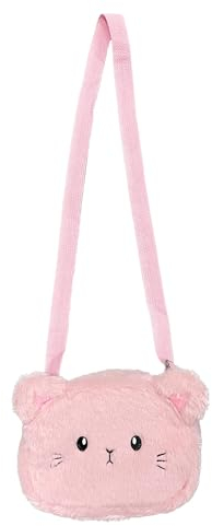FAKKA Plüsch Umhängetasche Für Mädchen Kinder Handtasche Kindertasche, Süße Katze Handtaschen Klein Katze Plüsch Umhängetasche, Weiche Verstellbare Umhängetasche Rosa Tasche, 19 x 15 x 5 cm