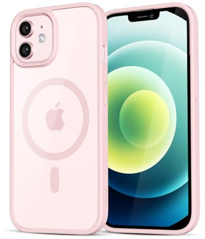 LoeoeL for iPhone 12 Pro/ 12 Case Clear Mag Safe, Ultra Thin Slim Cover Magnetic Compatible with Magsafe Phone Case for Women Men Girl, Cute Soft TPU Silicone & Transparent Hard Plastic, Light Pink