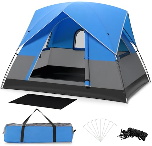 HOMASIS Tienda de campaña para 2-3 personas, tienda de campaña impermeable con 3 ventanas y techo de lluvia, tienda de campaña para exteriores con 4 cuerdas de viento y 8 piquetas, tienda ultraligera