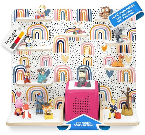 stadtecken Holzregal für Musikbox I Geeignet für die Toniebox und ca. 50 Tonies I Perfekte Tonie Aufbewahrung im Kinderzimmer I Zum Aufstellen oder Aufhängen I Follow The Rainbow, groß