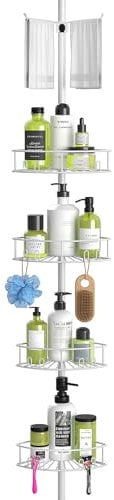 Mutool 5 Tier Adjustable Corner Shower Shelf, Telescopic Shower Caddy with Towel rack, No Drilling Bathroom Storage Organizer for Shampoo Accessories, White