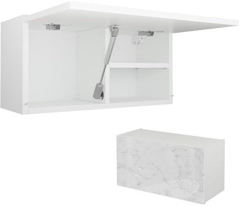 PLATAN ROOM Badschrank 80/120 / 160/200 / 240 breit Badmöbel Badezimmer Klapphängeschrank Schrank Hochglanz Matt Weiß (Weiß Matt/Marmor Glanz, 60 x 30 x 25)