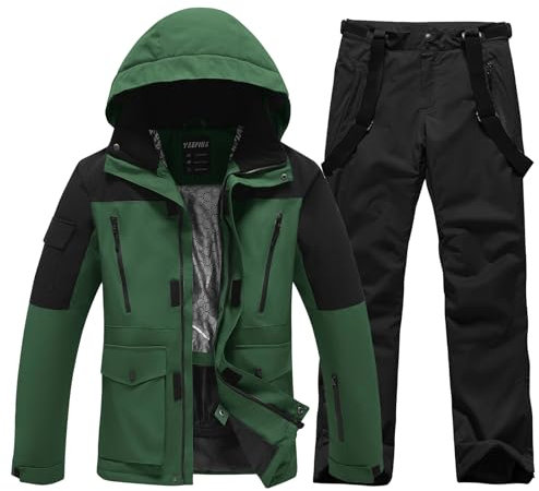 ALSOGO Skianzüge Für Herren 2-teiliger Snowboard Sets Wasserdicht Winddicht Winter Warme Ski Jacke und Hosen Set Zum Skifahren Snowboarden Klettern HeiLv+Schwarz M