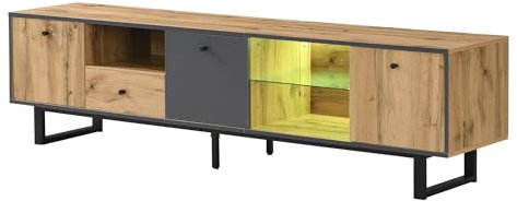 Azkoeesy TV-Schrank 190 cm mit LED-Licht, Lowboard, TV-Board, Fernseher Kommode, Fernsehschrank, mit metallbeine and viel Stauraum, In Holzmaserung Natur-Farben