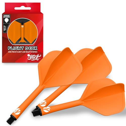 Shot! Darts Flight Deck One Piece Dart Flight and Shaft System, Reduced Deflections, Standard Shaped Flight (350 Micron), Available in Set of 3 (Orange, Inbetween)