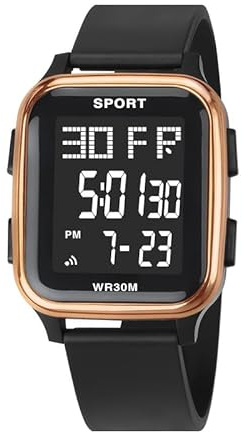 LIWEARE Casual Sport Watch Unisex Digital Armbanduhr 10M wasserdichte Sportuhr Stoppuhr Kalender leuchtende Digitaluhr mit Wecker (Roségold)