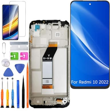 HLYGZX Pantalla de repuesto original para Xiaomi Redmi 10 2022 LCD, 21121119SG 22011119UY Pantalla táctil Digitizer Assembly Kit de piezas de reparación (negro con marco)