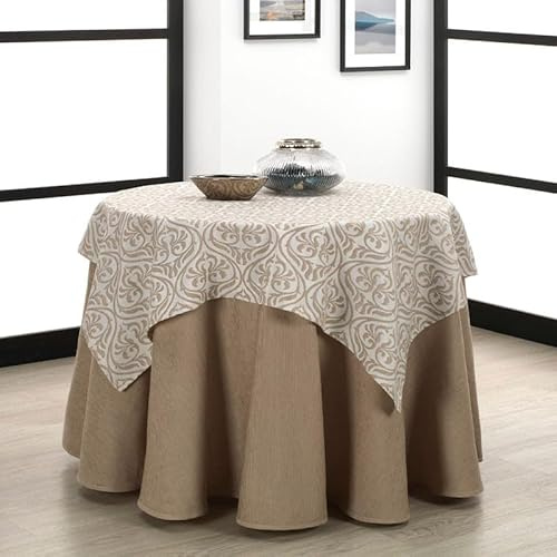 Rufino Díaz Falda Camilla Redonda Bali Jacquard + Tapete (Beige - 90cm) - Tejido Resistente y Agradable al Tacto Decorar y Proteger tu Mesa