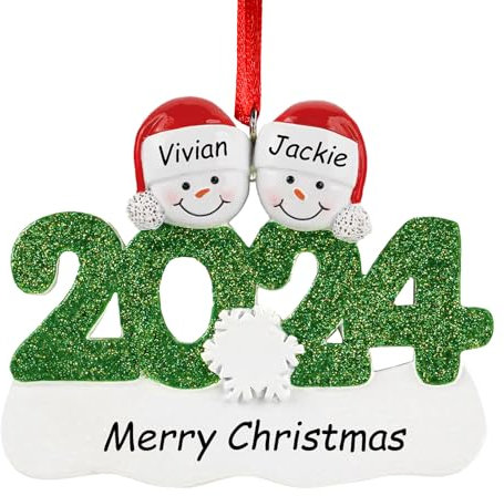 witfox personalisierte weihnachtskugeln mit 2/3/4/5/6 Namen - 2024 personalisierte weihnachtsdeko 3D Resin Schneemann, Weihnachtsanhänger personalisiert für Familie, Freunde-2