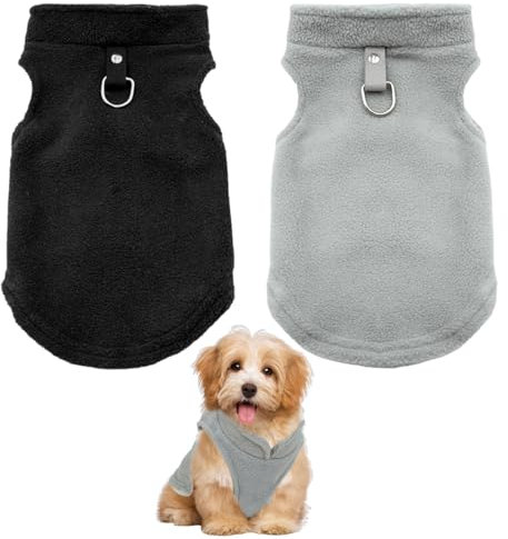 Hundepullover Kleine Hunde 2 Stück Hundejacke Winter Warme Hundemantel für Kleine Hunde Hundemantel Fleece mit D-Ringen Fleece Hundeweste Weiche Wintermantel Für Innen Außenkleidung(Schwarz, Grau) (S)
