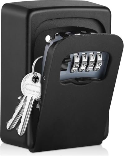 LINRYU Boite à Clefs, Murale Boite a Clé avec Code à 4 Chiffres, Boite à Clé Résistant aux Intempéries, pour la Maison, Garage, Airbnb, Noir