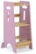 COSYLAND Lernturm ab 1 Jahr - Höhenverstellbarer Learning Tower für Kinder (3-stufig) - Montessori Lernturm mit Kippschutz & Massivholz (Holzfarbe & Pink)